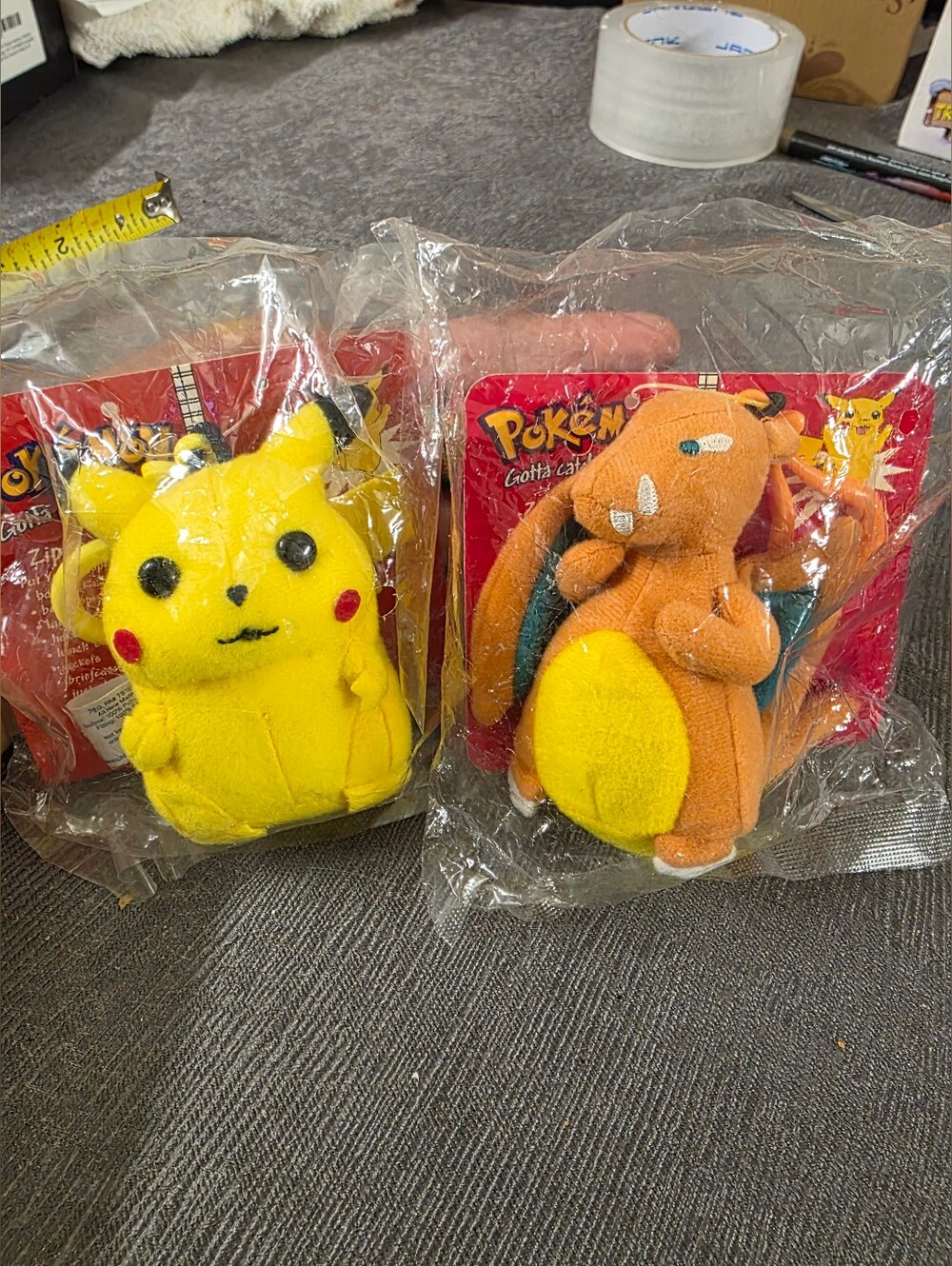 Pokemon Plush Clip- Ons Zipper Pull- Pikachu & Charizard